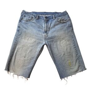 Levi's 505 Denim Shorts Mens 40 Blue Cut Off Distressed Paint Stained Jorts Y2K